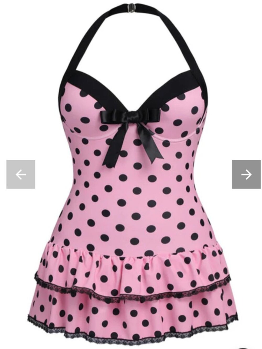 Pink 1940s Halter Polka Dots Bow One-Piece Swimsuit